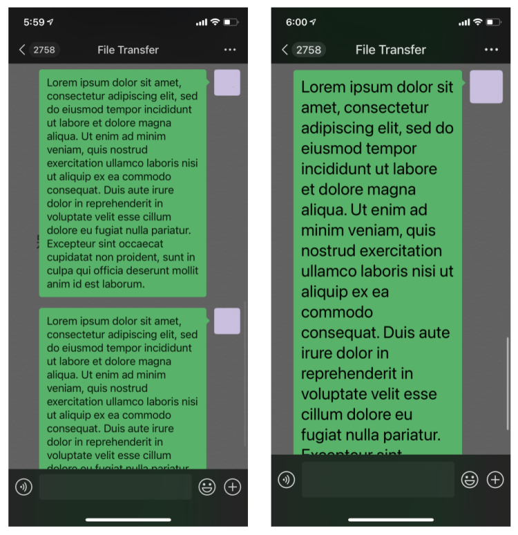 A side-by-side comparison of Messaging display