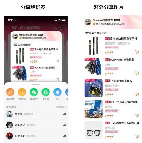 Shopping cart sharing in Taobao