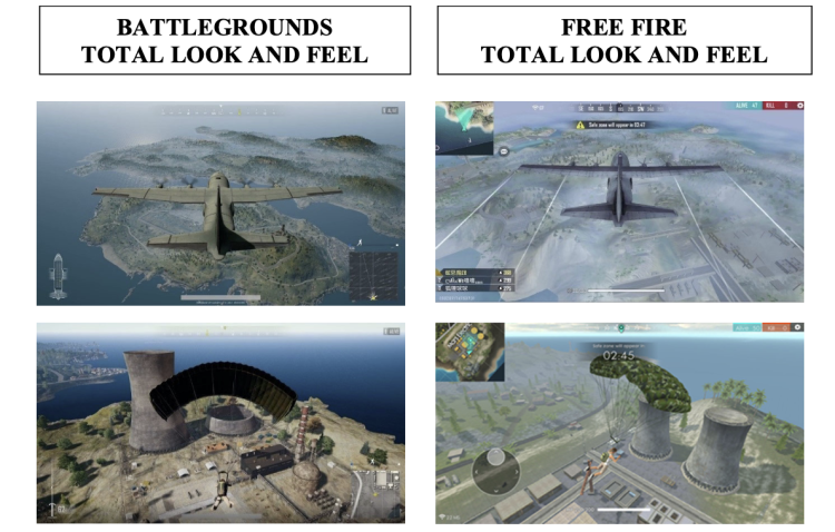 In the lawsuit, Krafton showed the photo that explain the high similarities between PUBG and Free Fire. Credit: Krafton