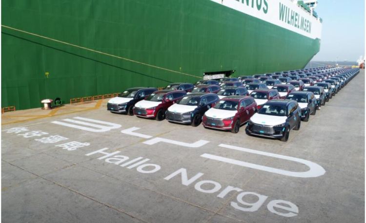 A team of BYD's Tang EV waiting to be shipped to Europe