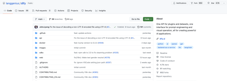 Dify's repository on GitHub